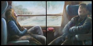 035-Pendolari d'oggi (dittico)-50x100, olio su tela