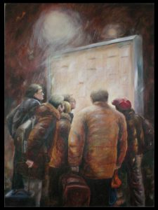 038-Il tabellone ferroviario-100x70, olio su tela