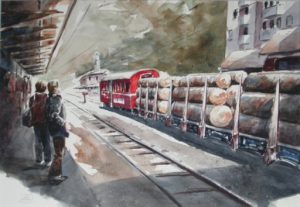135-3877b-45x31 La stazione del Bernina, acquarello