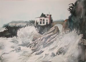 Mareggiata alla Villa Araba di Varazze, acquarello